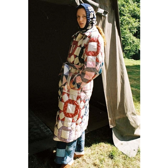 Sea NY Nohr Patchwork Retro Quilt Long Wrap Coat - Picture 15 of 16